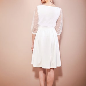 Simple bridal top with dotted tulle sleeves wedding dress two-piece registry office LEILA image 6