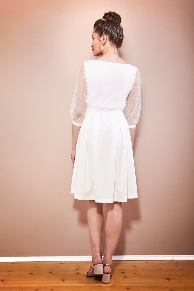 Simple bridal top with dotted tulle sleeves wedding dress two-piece registry office LEILA image 6
