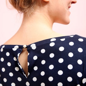 Jersey dot dress with long sleeves, polka dots dress in navy-white VALERIA image 5