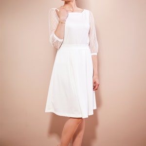 Simple bridal top with dotted tulle sleeves wedding dress two-piece registry office LEILA image 4