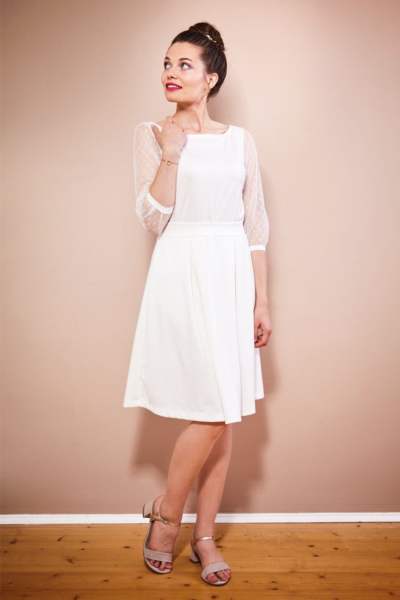 Simple bridal top with dotted tulle sleeves wedding dress two-piece registry office LEILA image 4