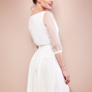 Simple bridal top with dotted tulle sleeves wedding dress two-piece registry office LEILA image 8