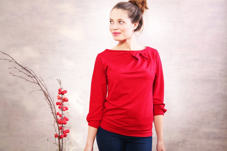 ChristiE ribbon shirt in poppy red image 3