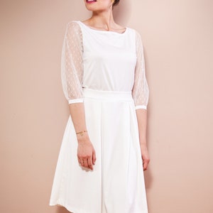 Simple bridal top with dotted tulle sleeves wedding dress two-piece registry office LEILA image 5