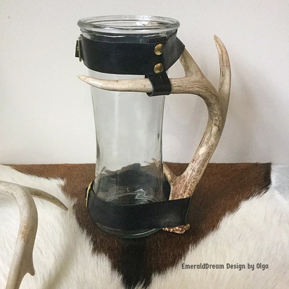 Antler Vase Home Decor Bone Decor Horn Leather Wrapped Home Etsy