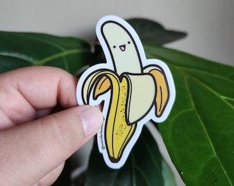 Happy Banana Vinyl Sticker |  Waterproof, Laptop Sticker,  fruit, platano, snacks, kawaii,Hydrofalsk, Stanley Cup
