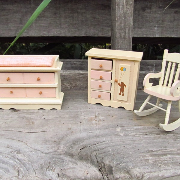 Vintage Wooden Dollhouse Furniture - Baby's Room Doll Furniture