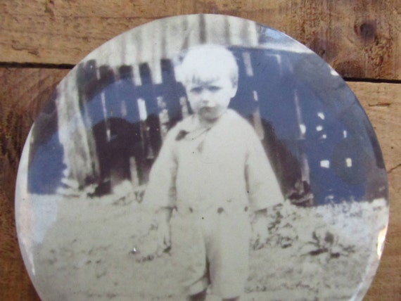 Vintage Celluloid Button Photograph victorian Boy Celluloid