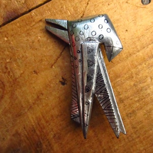 Vintage Laurel Burch Bird Brooch - 1992 Signed Laurel Burch Wooden Bird Pin - Silver Abstract Bird Brooch
