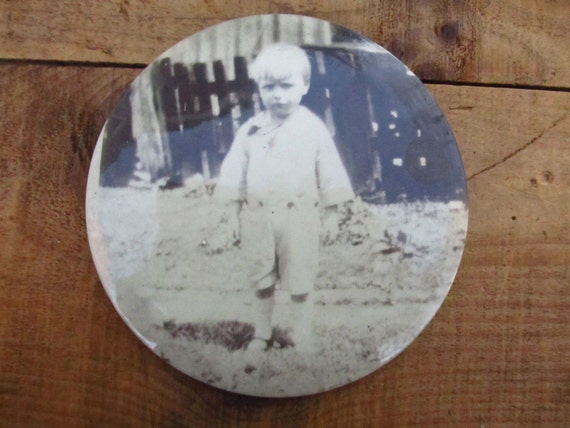 Vintage Celluloid Button Photograph victorian Boy Celluloid