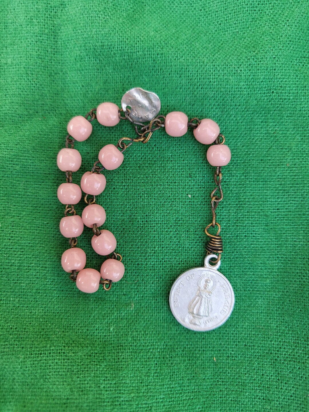 Miniature Pink Glass Bead Rosary Crucifix Infant of Prague Etsy