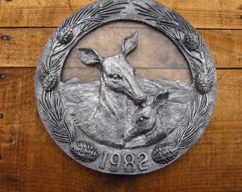 Vintage 1980's Michael Ricker Pewter Plate - Mother's Day Plate - Pewter Deer and Fawn Plate