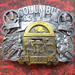 Vintage Pewter Motorcycle Belt Buckle - AMA Commemorative Buckle - Columbus Motorcycle Heritage Museum Buckle