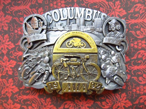 Vintage Pewter Motorcycle Belt Buckle - AMA Commemora… - Gem