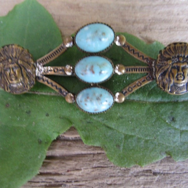 Art Nouveau Brooch - Native American Design  Brooch - Antique Brooch with Blue Stones