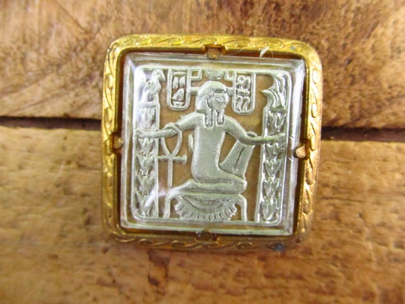 Vintage Art Deco Egyptian Revival Intaglio Brooch… - image 1