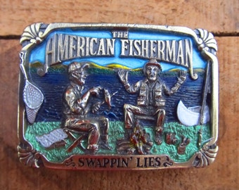 Vintage Brass Belt Buckle – American Fisherman, Made in USA