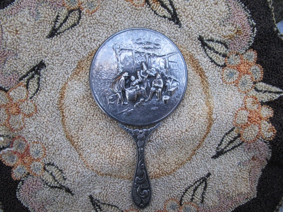 Vintage Silver Plated Small Hand Mirror Case - Re… - image 4