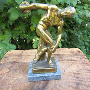 Vintage Cast Metal Greek Statue Discobolus Statue image 1
