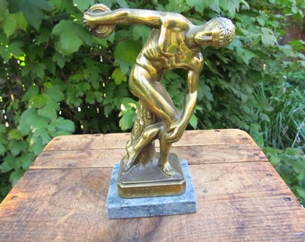 Vintage Cast Metal Greek Statue - Discobolus Statue