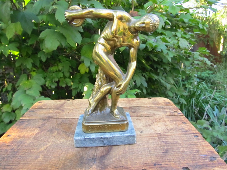 Vintage Cast Metal Greek Statue Discobolus Statue image 2