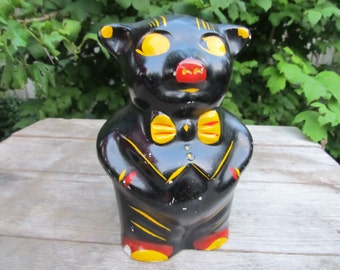 Vintage Chalkware Black Pig Bank - James Conn Novelty Co. - 1930's Carnival Prize