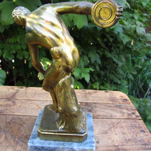 Vintage Cast Metal Greek Statue Discobolus Statue image 3