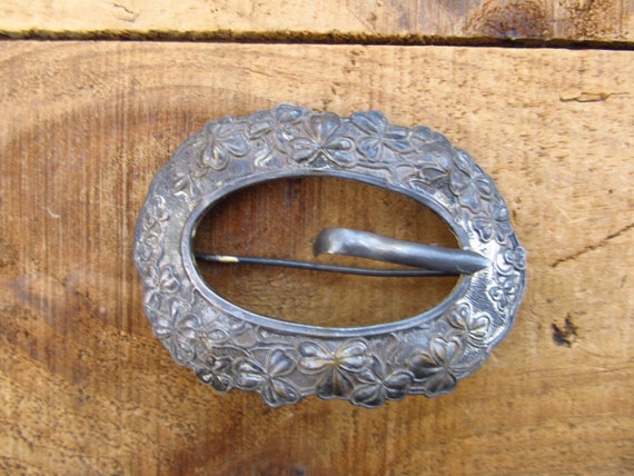 Vintage Metal Sash Buckle Pin - Silver Metal Sham… - image 1