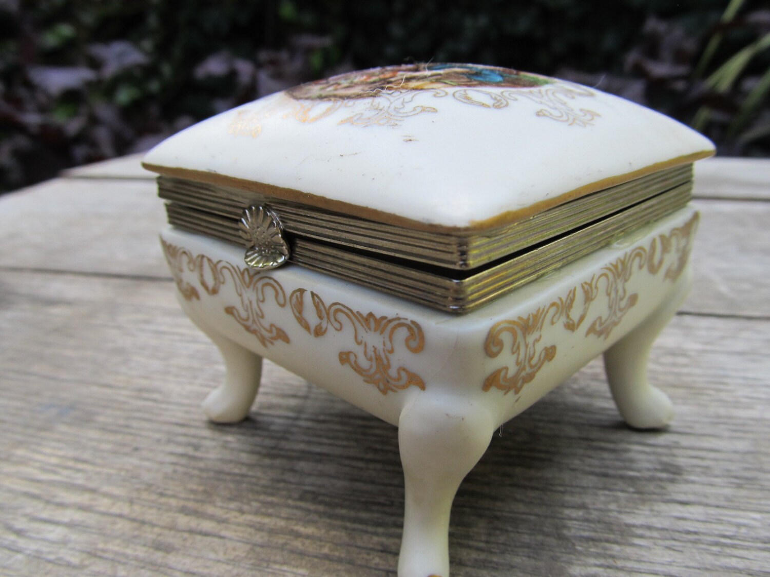 Vintage Porcelain Trinket Box by Norleans Hinged Footed Etsy