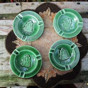 Vintage Green Gouda Ashtray Set - Plateelbakkerij Zuid Mini Ashtray Set - Royal Zuid Holland Pottery Ashtray Set