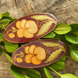 Cloisonne Floral Violet, Viola, Pansy Flower Enamel Gold Belt Clips Orange Green Leaf Purple Wine Red Burgundy