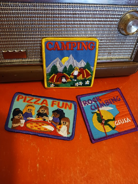 3 Pack of Girl Scout Patches Rock Climbing Pizza F