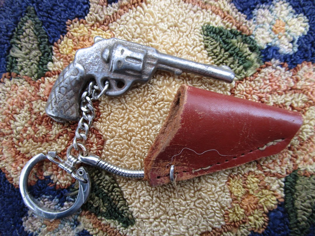 Vintage Metal Gun Key Chain – Western Cowboy Novelty With Leather ...