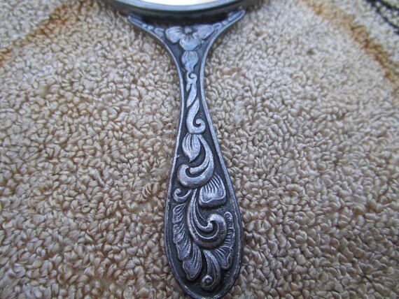 Vintage Silver Plated Small Hand Mirror Case - Re… - image 7