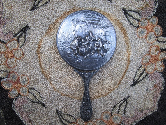 Vintage Silver Plated Small Hand Mirror Case - Re… - image 1