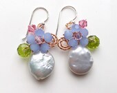 Baroque pearl earrings, coin pearl earrings ,blue Pink earrings , Pearl Earrings , Floral Earrings , mint blue earrings , bridesmaid gifts