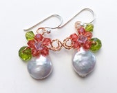 Baroque pearl earrings, coin pearl earrings ,orange earrings , Pearl Earrings , floral earrings , drop earrings , bridesmaid gifts