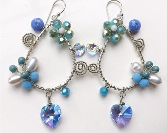 Cobalt Glass, Lapis Lazuli & Coin Pearl Earrings, Chandelier Earrings, Blue Gold White Earrings, French Style, Boho Chic, Small Earri Cobalt Glass, Lapis Lazuli & Coin Pearl Earrings, Chandelier Earrings, Blue Gold White Earrings, French Style, Boho Chic, Small Earri