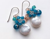 Baroque pearl earrings, coin pearl earrings ,blue earrings , Pearl Earrings , Floral Earrings , wedding earrings , bridesmaid gifts