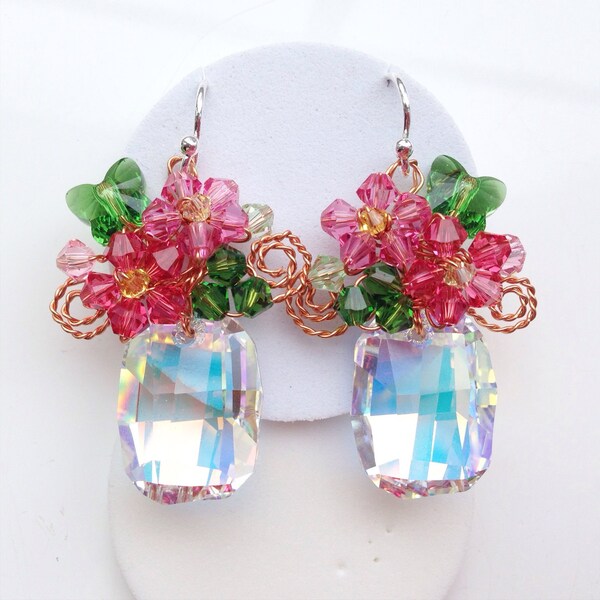 Floral Earrings , pink Jewellery , Dangle Earrings , pink Earrings , Wedding Earrings , Chic Bridal jewelry , spring earrings