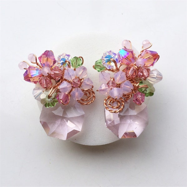 Pink earrings , butterfly earrings , floral jewellery , colourful earrings , crystal jewellery ,pink jewellery