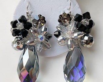 Black Grey Silver sparkling crystal gothic Halloween fashion dangle earrings