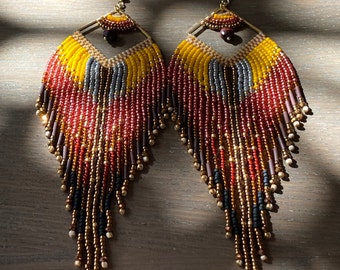 Statement fashion beads earrings, Fringe Large Long  Boho fashion jewellery , Music Festival Summer beads  Earrings