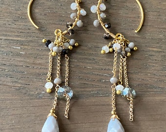 Water Fall Grey and Dark Gold dangle crystal earring