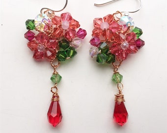 Red  dark pink dangle earrings fashion jewellery