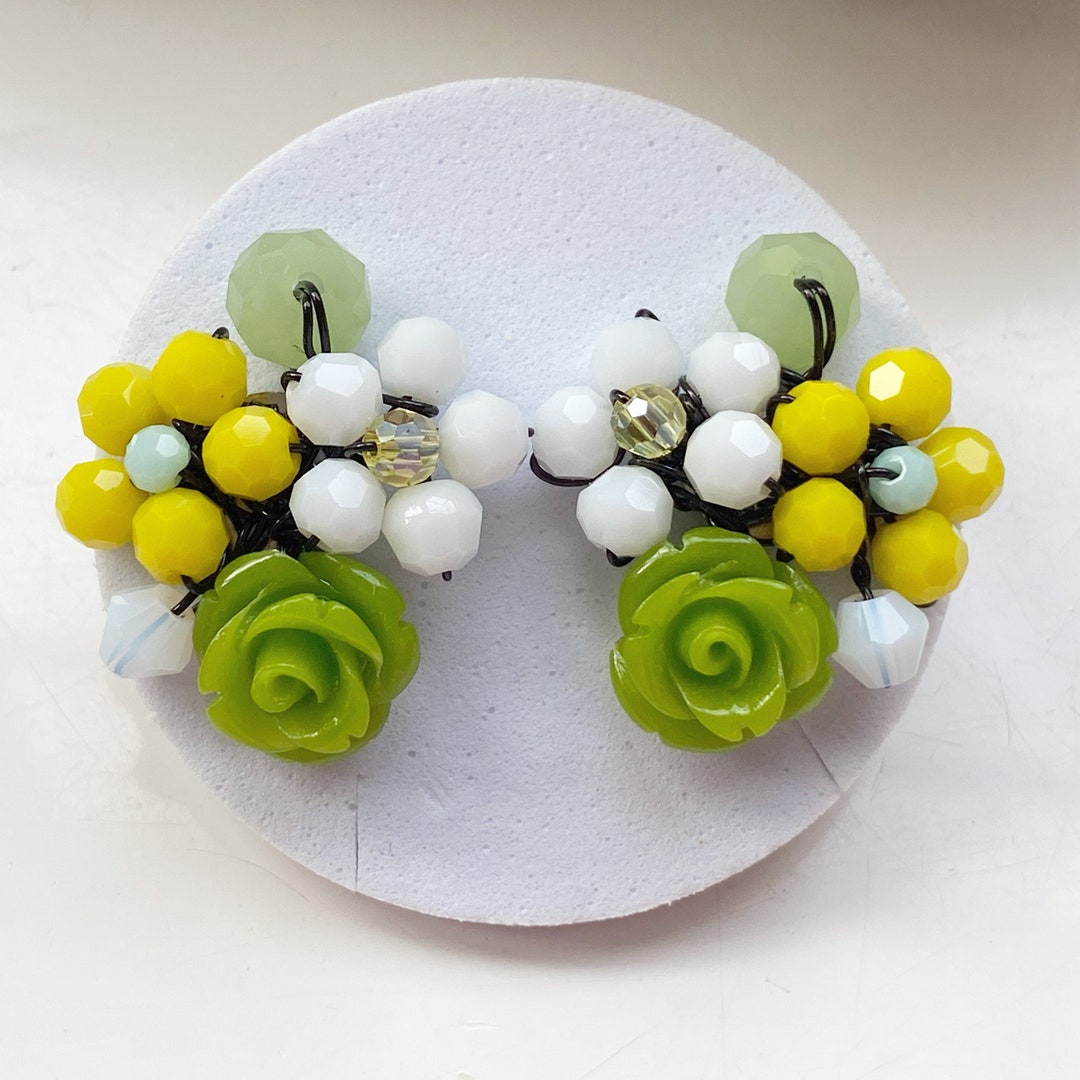 Chartreuse Flower Earrings: Neon Yellow Green Surgical Steel Posts