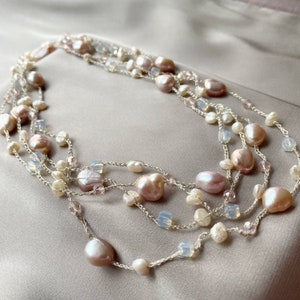 Extra Long Crocheted Pearl Necklace: Vintage Inspired Bridal Jewelry