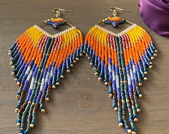 Beads Statement Fringe Large Long Dangle Boho , Festival Music Fashion Summer gypsy Earrings, gift for girl friend