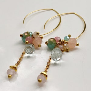 Pastel blue pale pink dangle earrings, crystal jewellery, gifts for her , hoop earrings. image 5