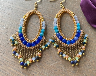 Dark blue stone beads Earrings fashion boho holiday